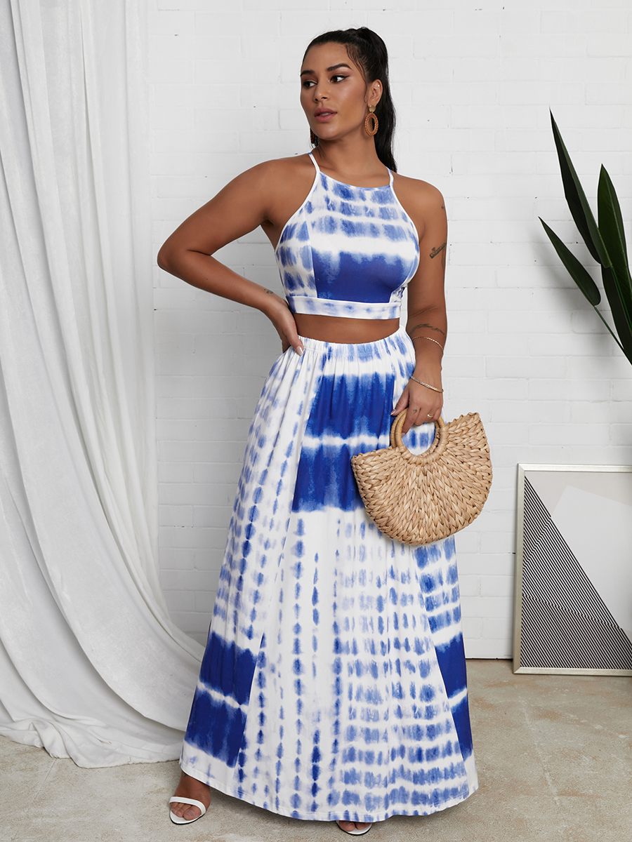 

Lovely Boho Tie-dye Bandage Design Blue Two Piece Skirt Set