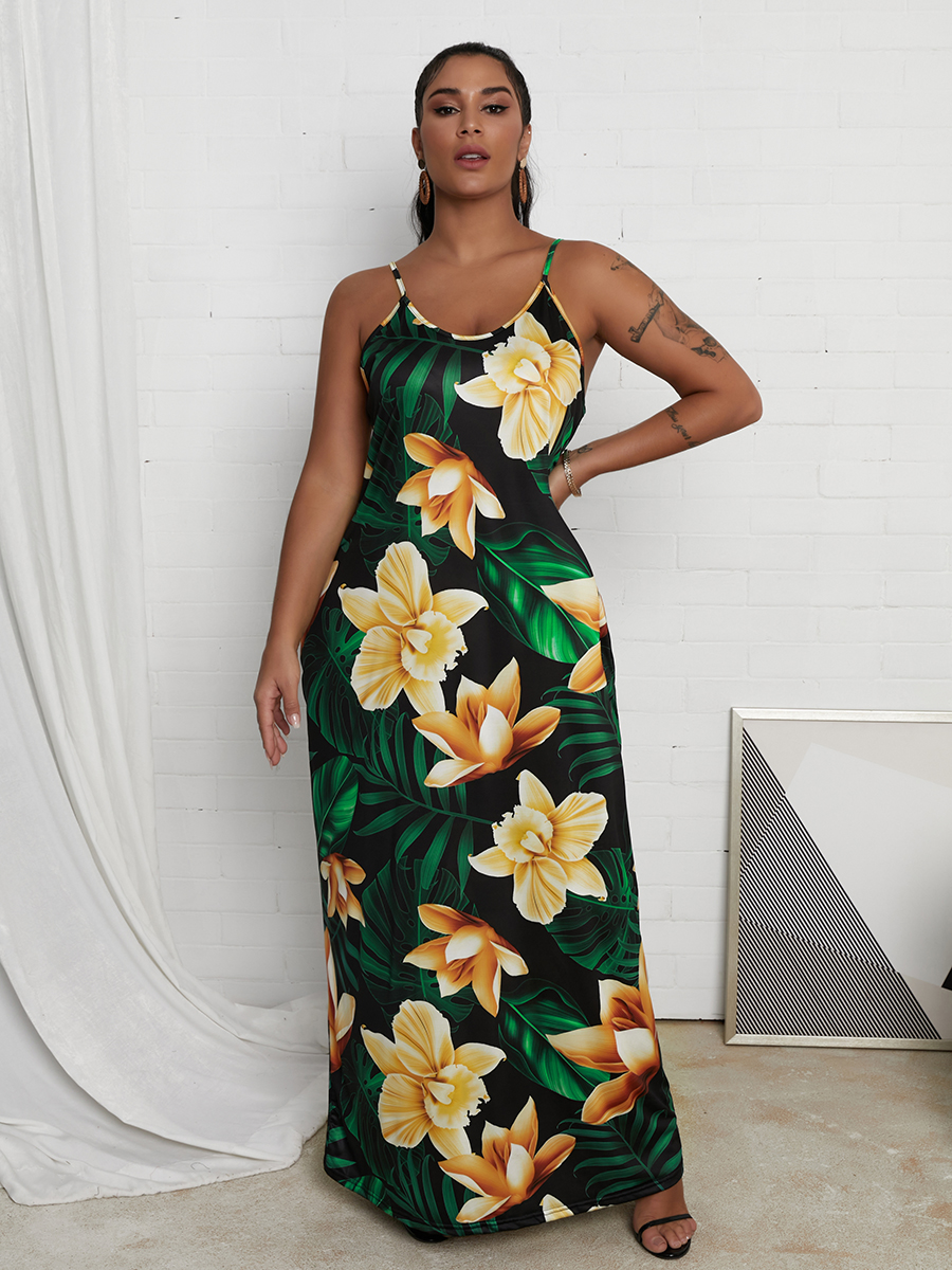 

Lovely Boho Floral Print Patchwork Yellow Floor Length Dress
