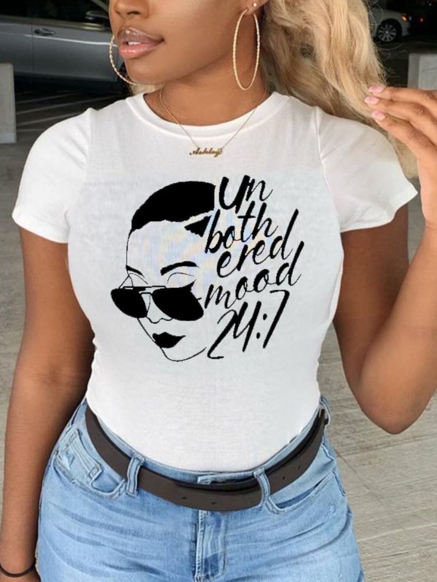 

Lovely Casual Figure Letter Print White T-shirt