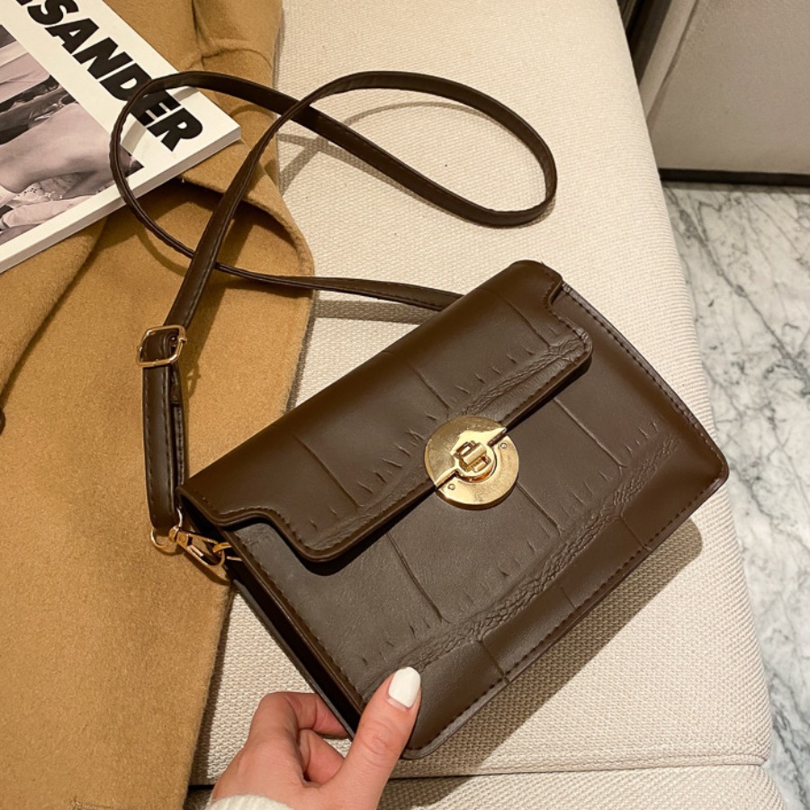 

Lovely Casual Lock Dark Brown Crossbody Bag
