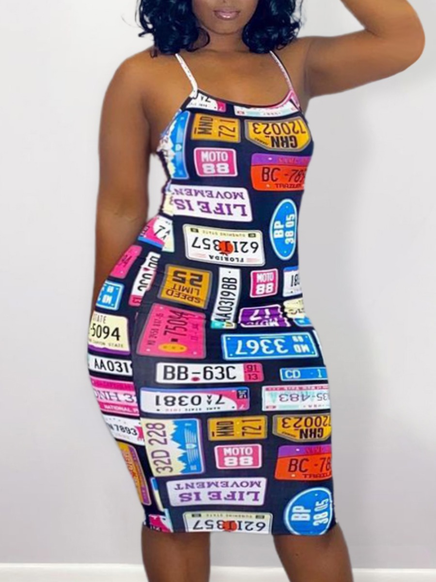 

LW Plus Size Street U Neck Mixed Print Multicolor Knee Length Dress, Multi