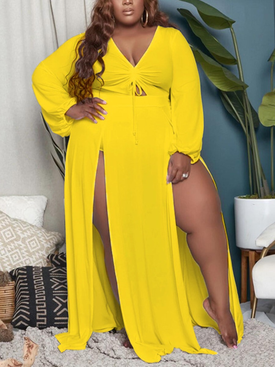 

LW Plus Size Boho Split Bandage Design Yellow Floor Length Dress