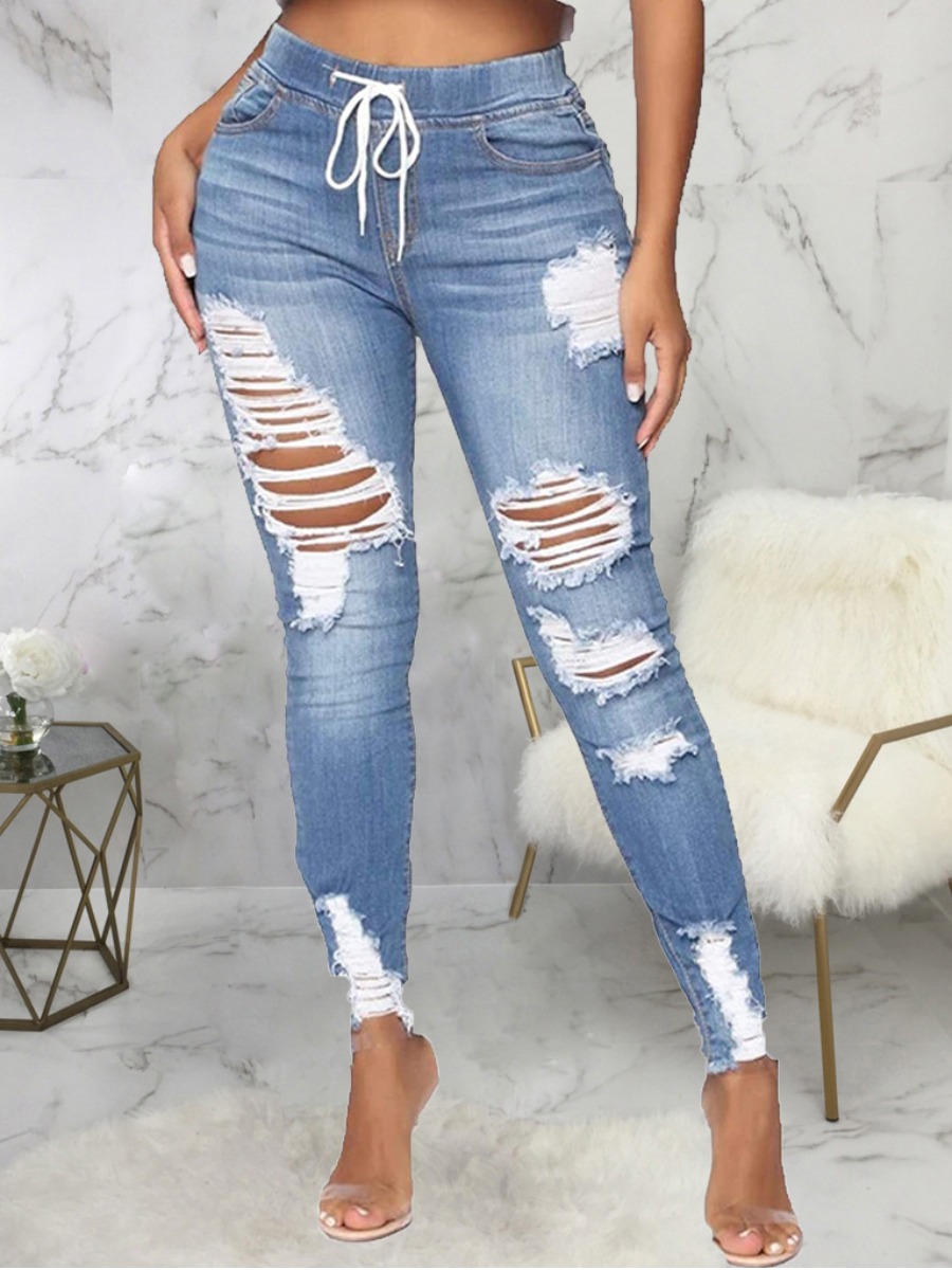 

LW Street Ripped Drawstring Blue Jeans