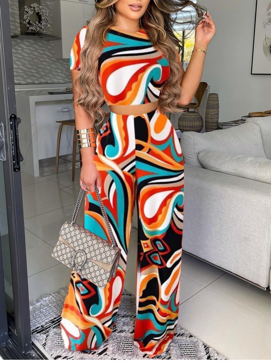 

Lovely Street Print Patchwork Croci Two Piece Pants Set