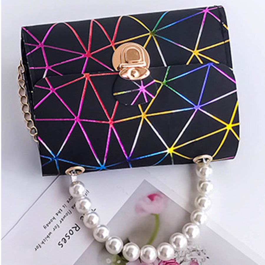 

LW Casual Geometric Decoration Black Messenger Bag