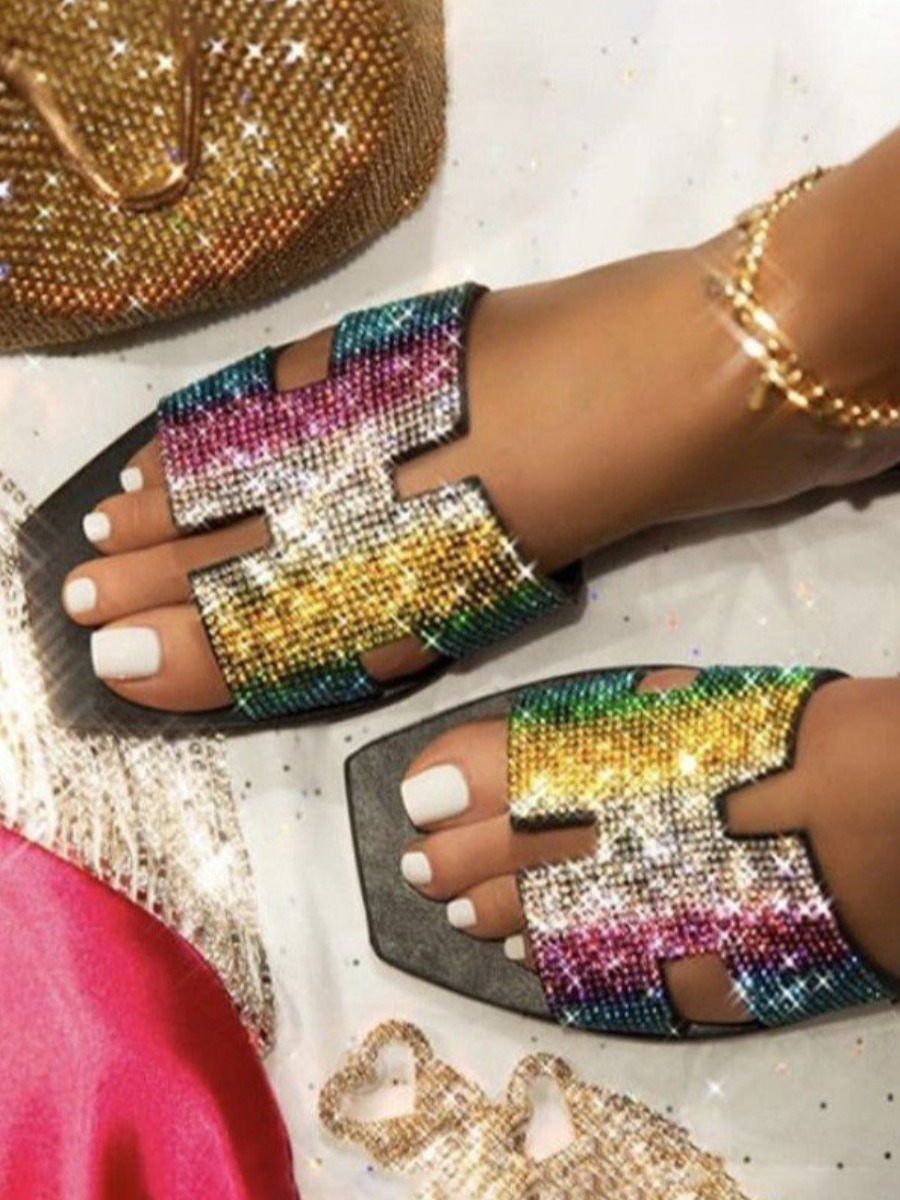 

LW Casual Crystal Decoration multicolor Slippers, Multi