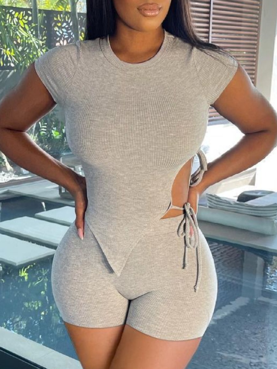 

LW Bandage Hollow-out Design Shorts Set, Grey