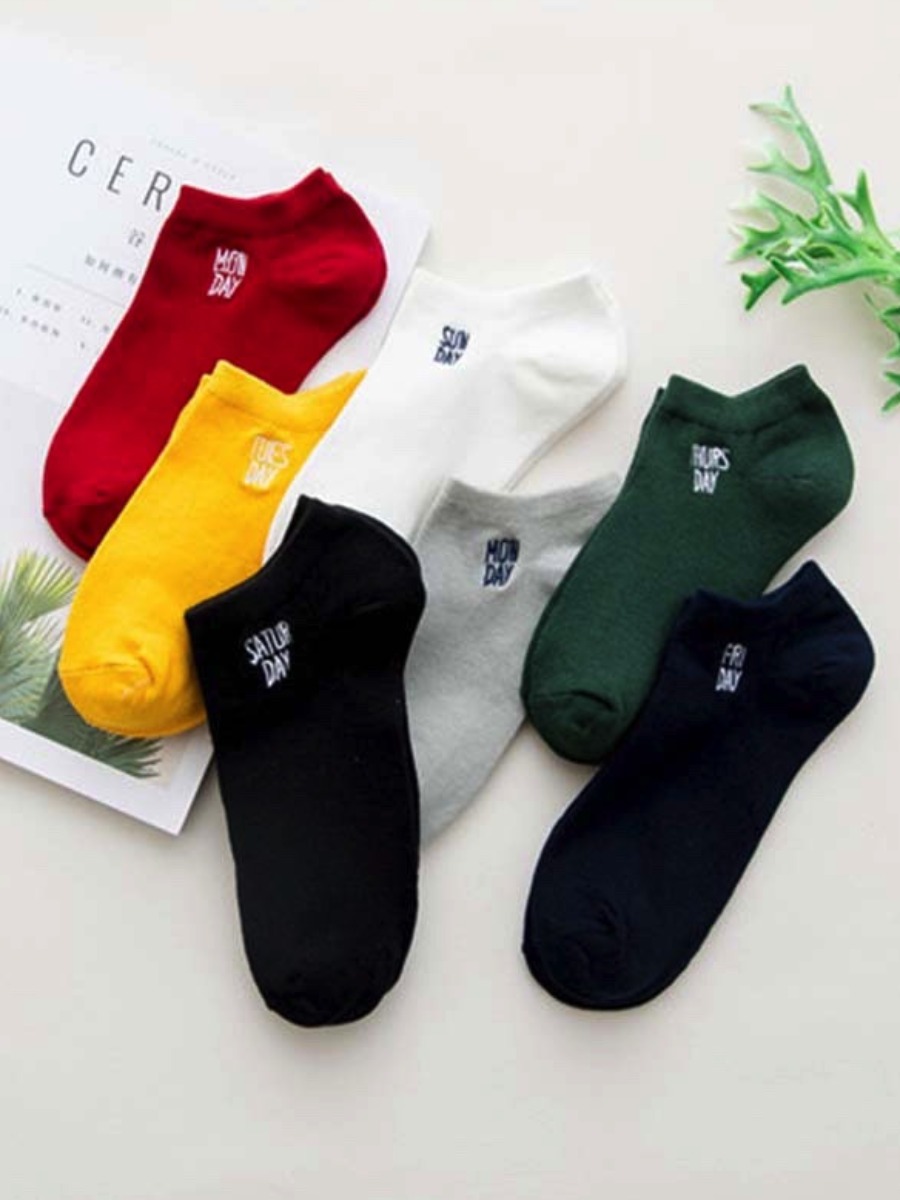 

LW COTTON 7-pair Casual Letter Decoration Multicolor Socks (Mixed Colors), Multi
