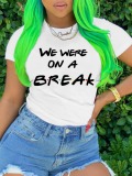 LW Casual Round Neck Letter Print White T-shirt