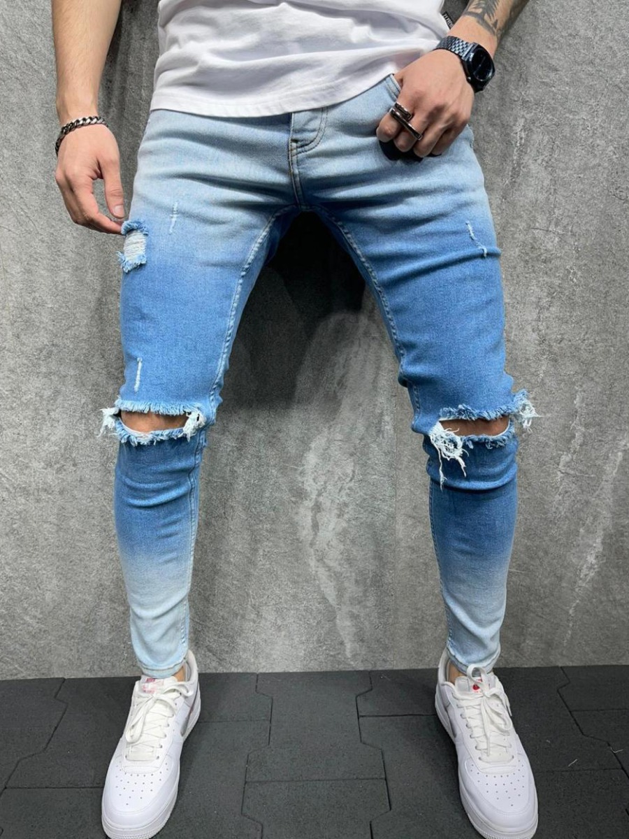 

LW Men Casual Gradient Ripped Blue Jeans