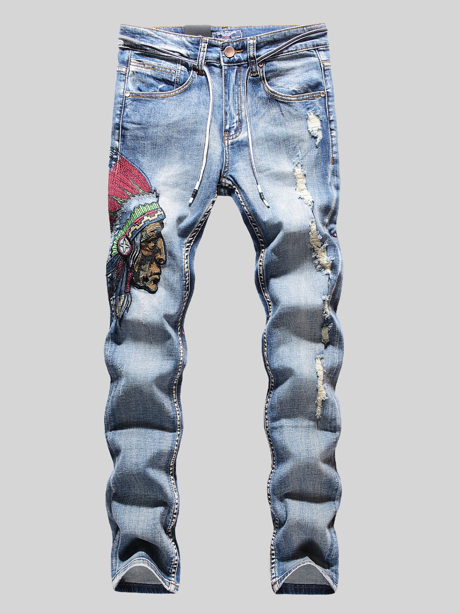 

Lovely Street Ripped Graffiti Decoration Blue Jeans