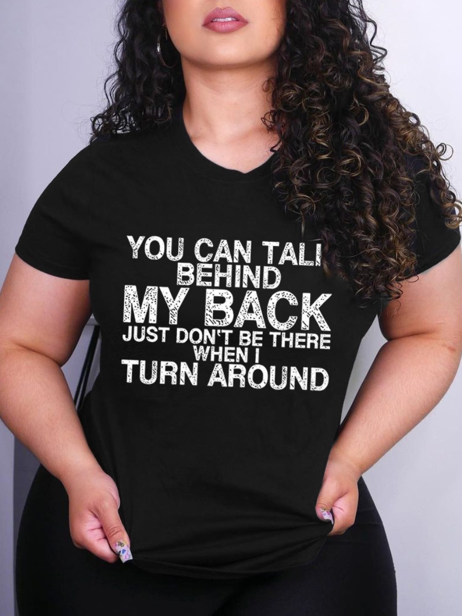 

LW Casual Round Neck Letter Print Black T-shirt