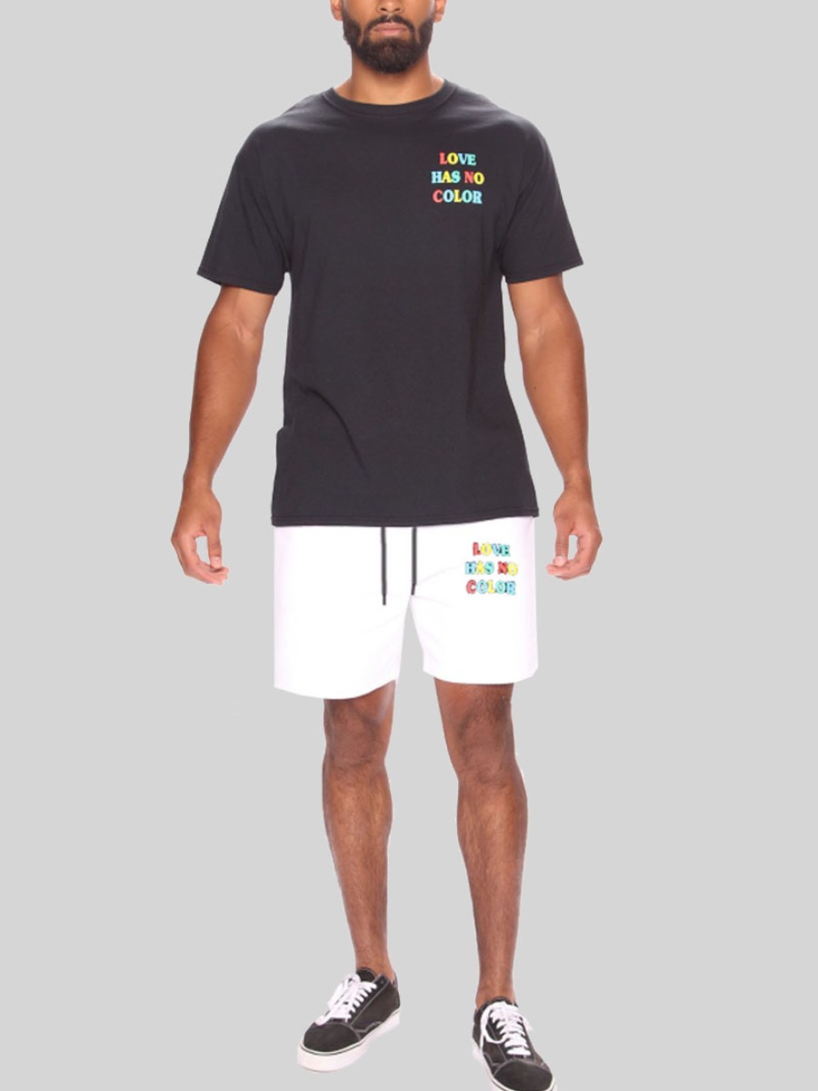 

Lovely Men Casual Letter Print Drawstring Black Two Piece Shorts Set