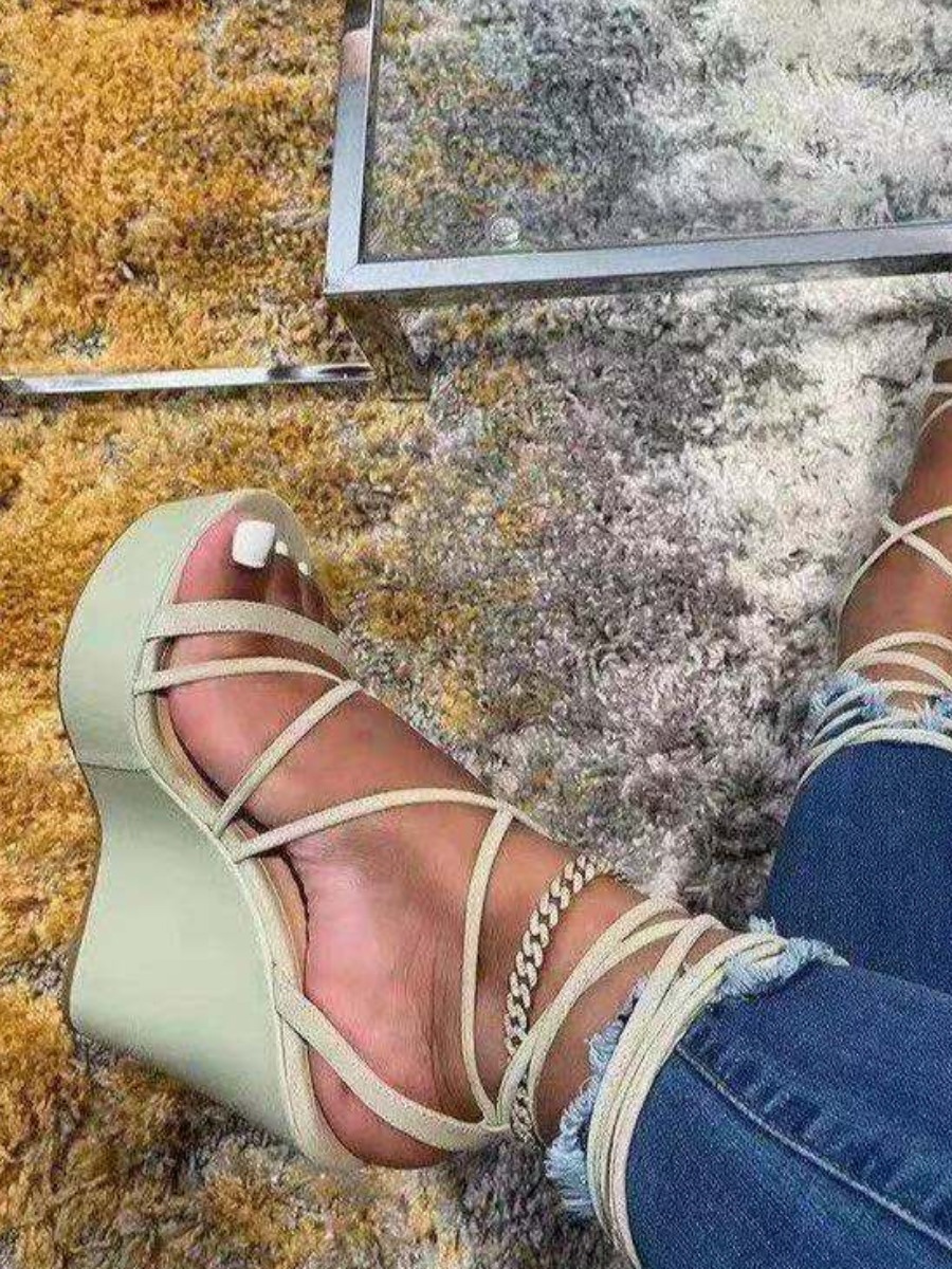 

LW Street Tie Leg Green Platform Shoes