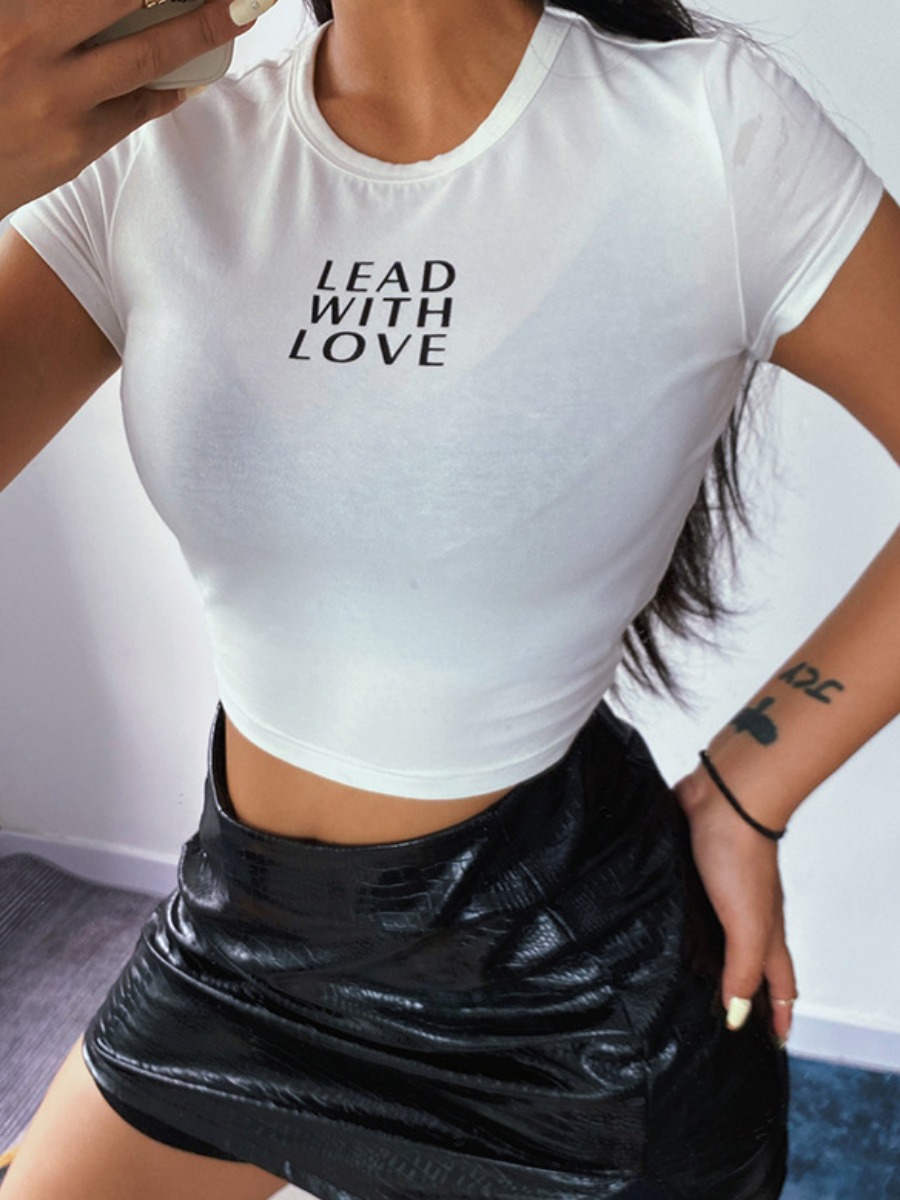 

Lovely Casual Round Neck Letter Print White T-shirt