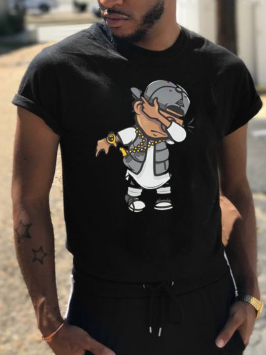 LW Men Round Neck Cartoon Print T-shirt