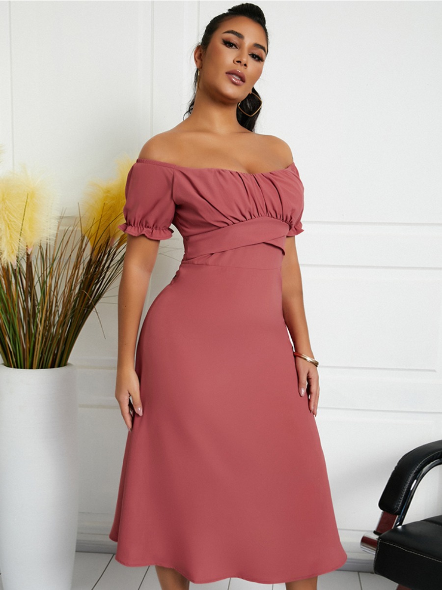 

LW Sweet Off The Shoulder Ruffle Design Red Floor Length Dress