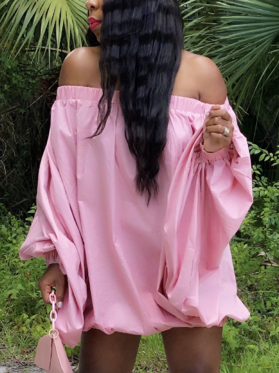 

LW Sweet Off The Shoulder Fold Design Pink Mini Dress