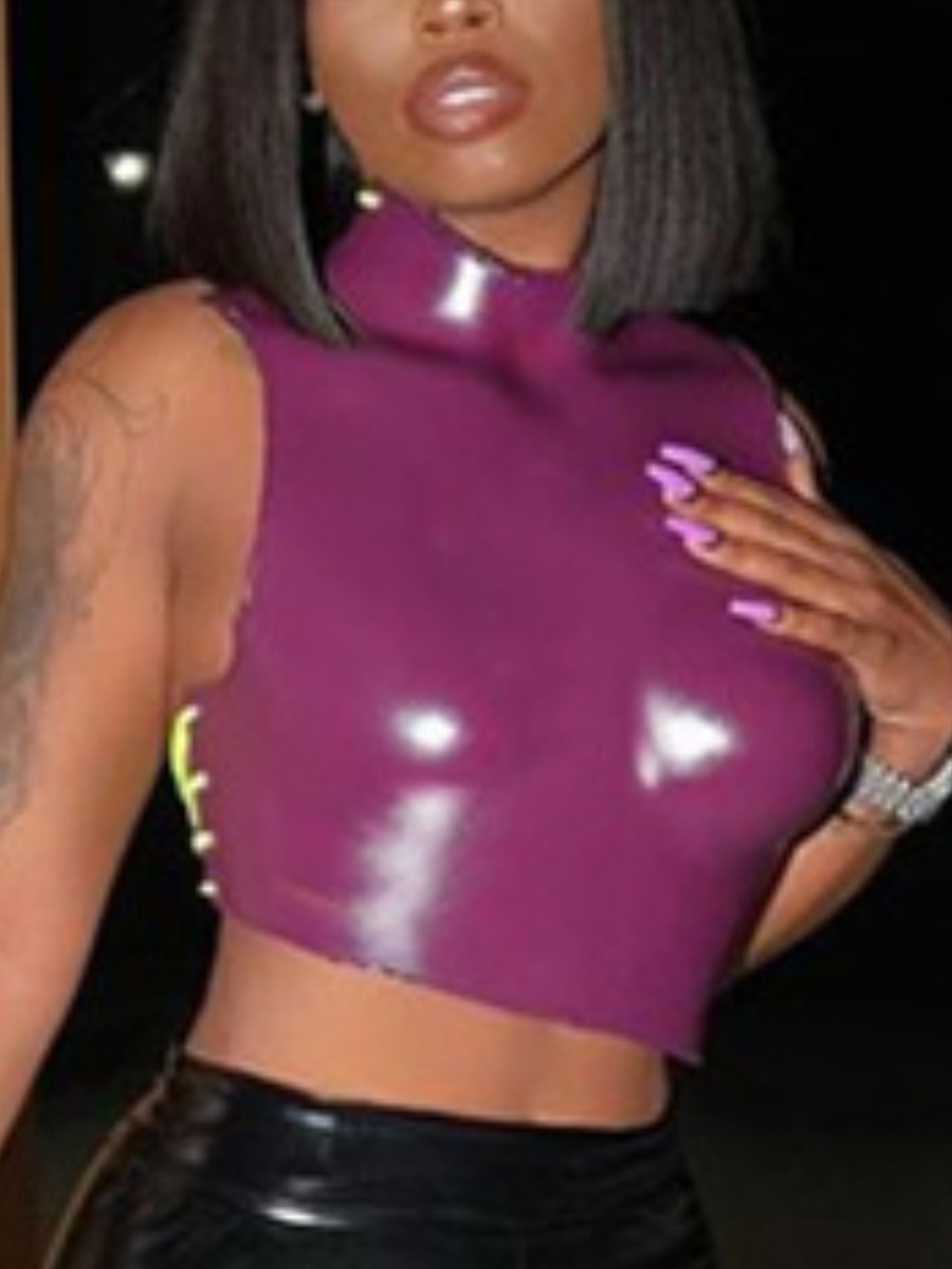 

Lovely Sexy Turtleneck Backless Purple Camisole