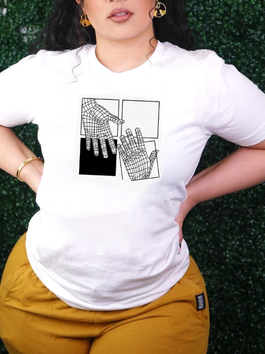 

LW Casual Round Neck Palm Print White T-shirt