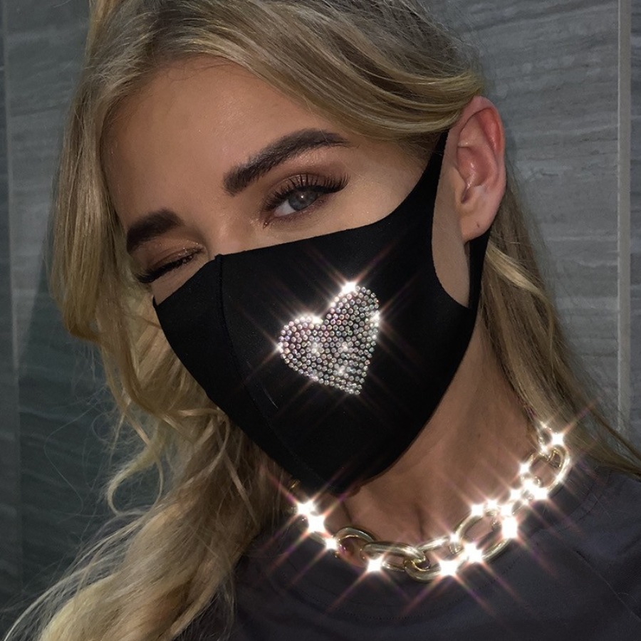 

LW Casual Crystal Decoration Black Face Mask