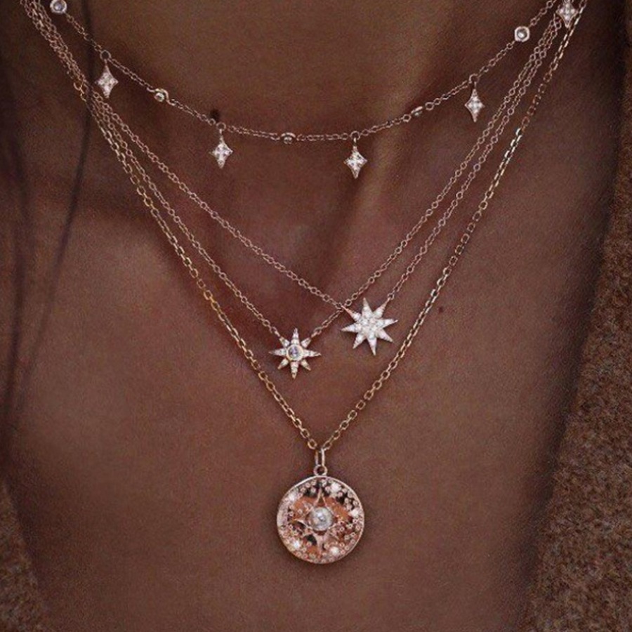 

LW Casual Crystal Coin Decoration Gold Multilayer Necklace