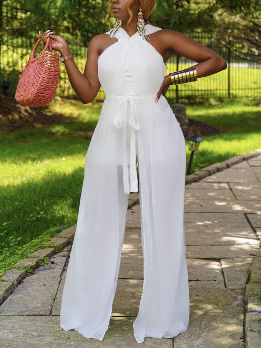 

LW Wide Leg Bandage Design One-piece Jumpsuit, White