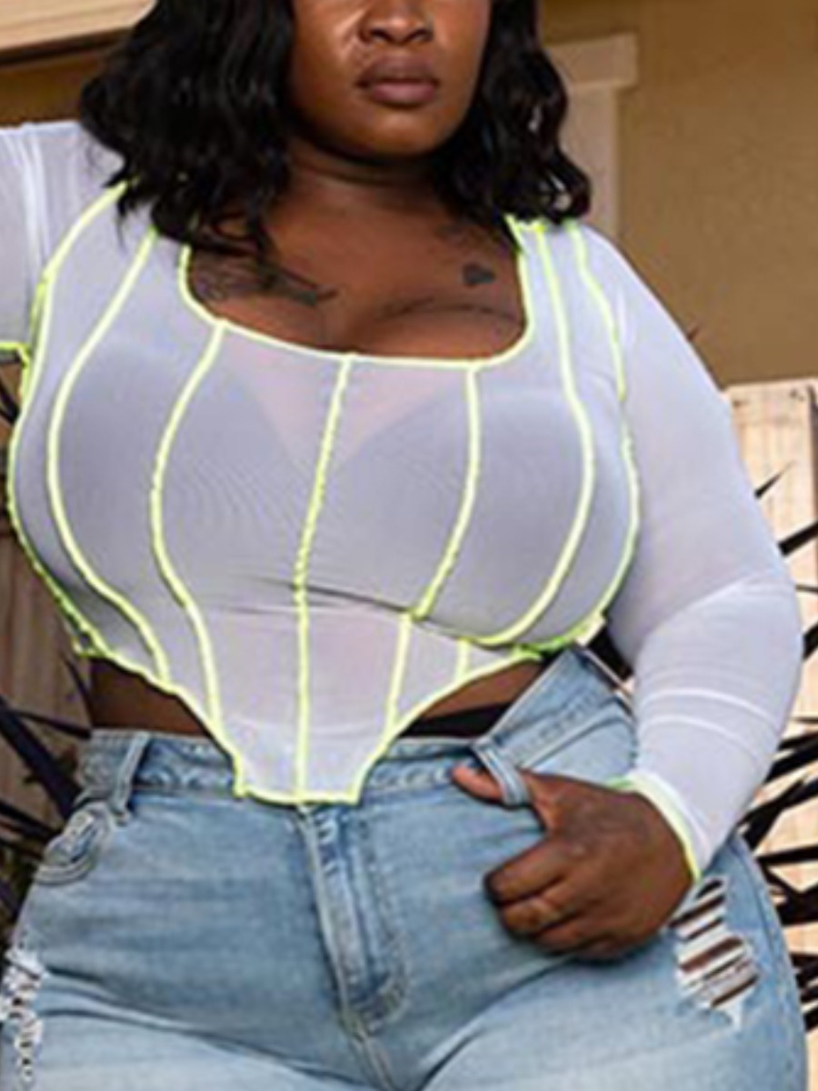 

LW Plus Size See-through Striped T-shirt, White