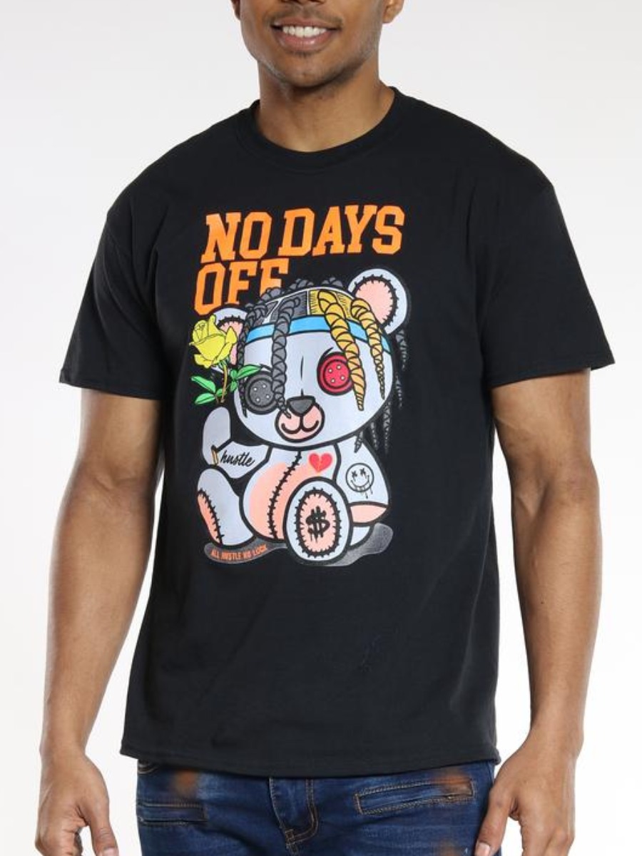 

LW Men Cartoon Letter Print T-shirt, Black