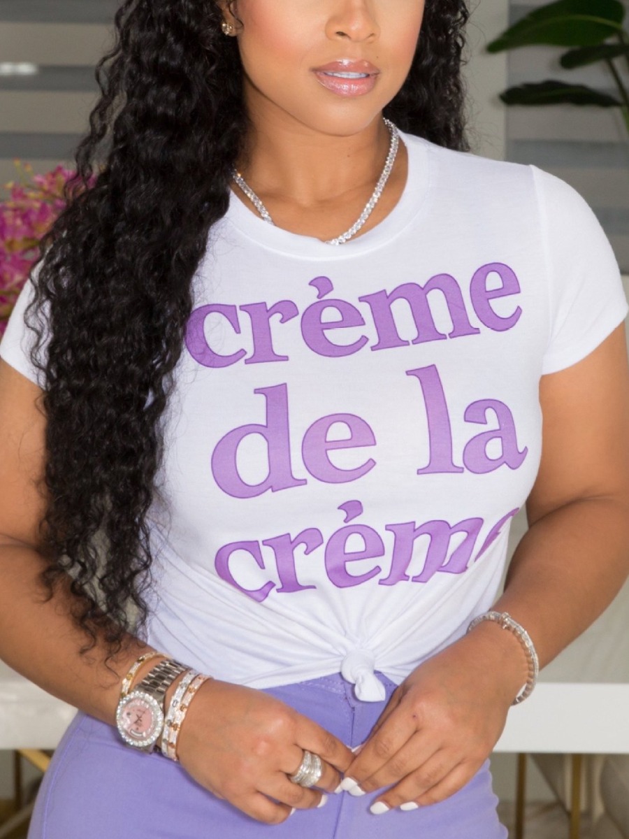 

Lovely Round Neck Letter Print T-shirt, White