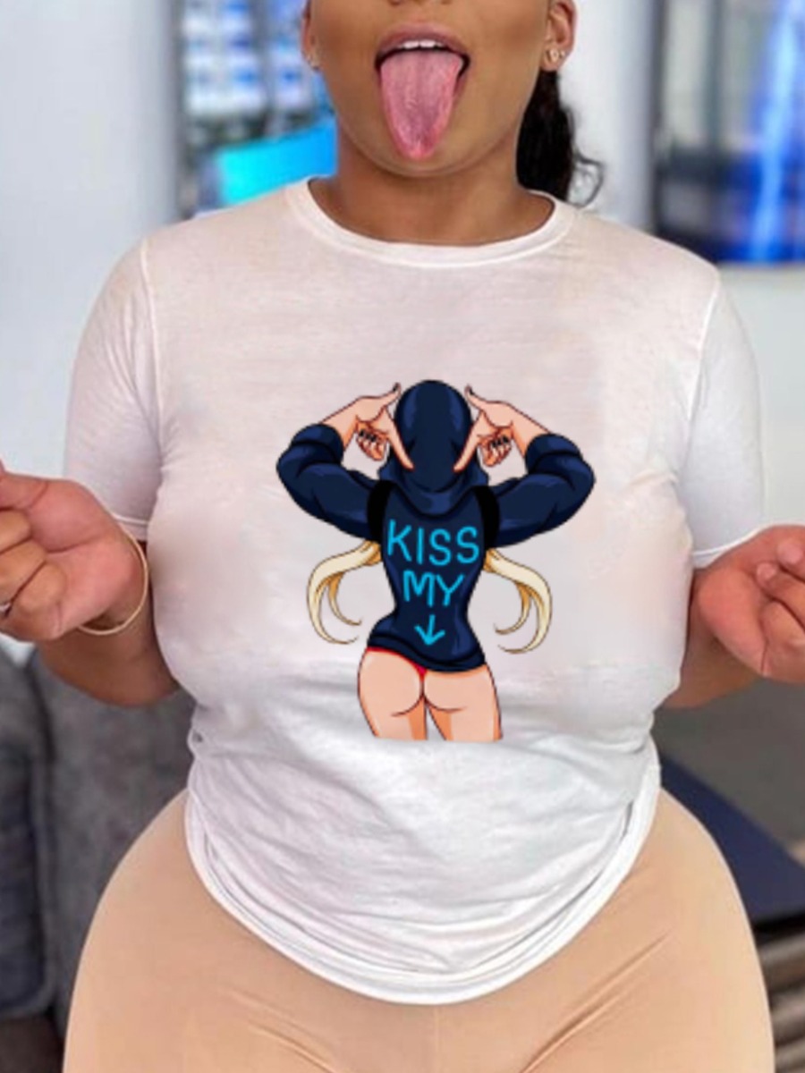

Lovely Figure Letter Print T-shirt, White