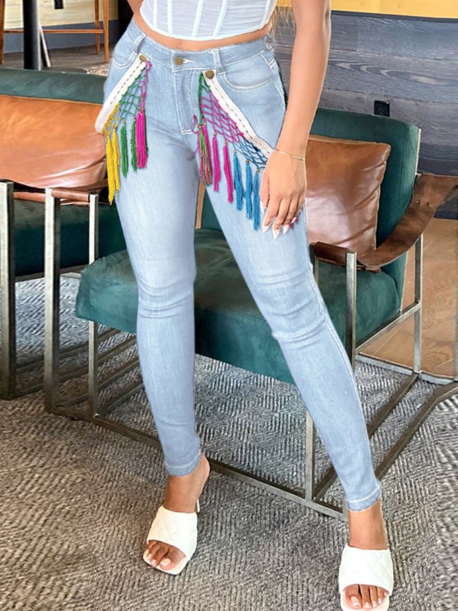 LW Stretch Tassel Design Patchwork Jeans