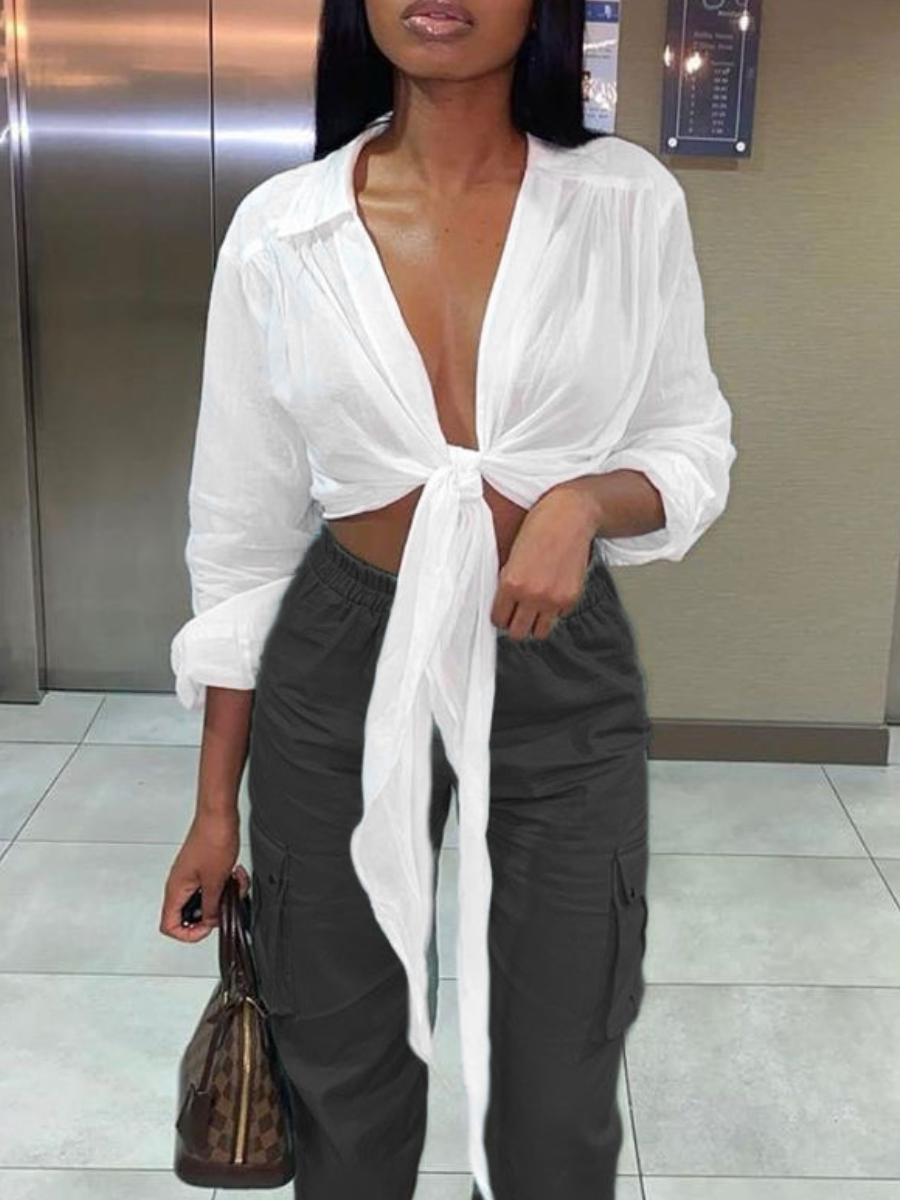 

LW Turndown Collar Loose Blouse, White
