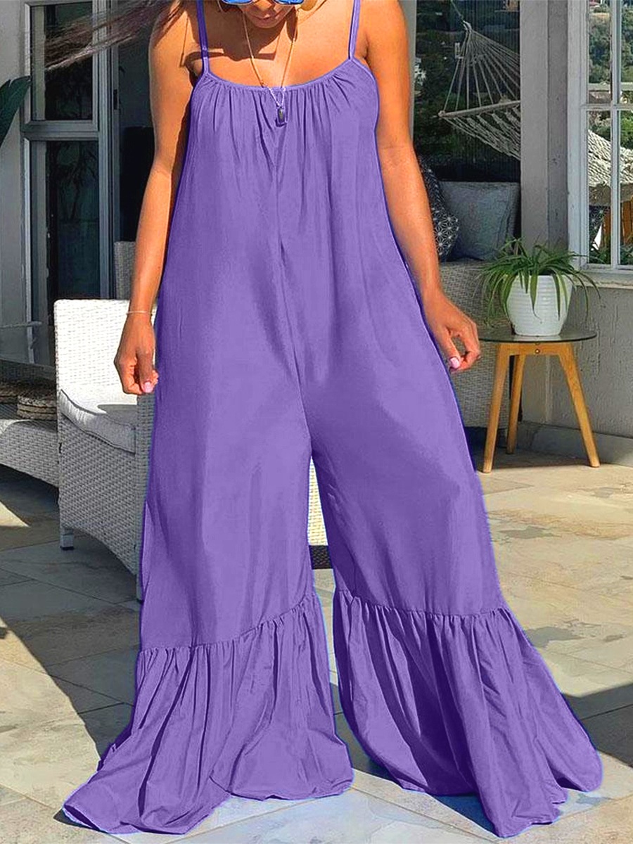 LW Plus Size Casual Flounce Design Loose Purple One-piece Jumpsuit