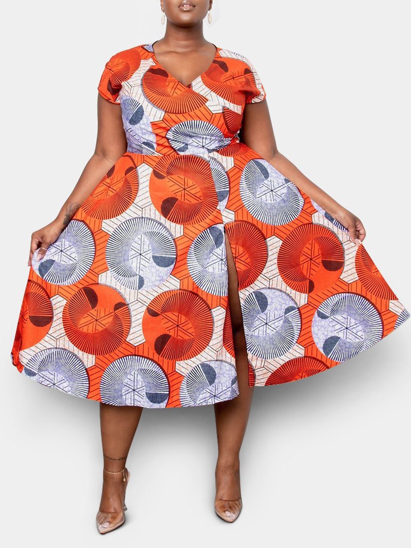 

LW Plus Size Boho Print Patchwork Croci Mid Calf A Line Dress