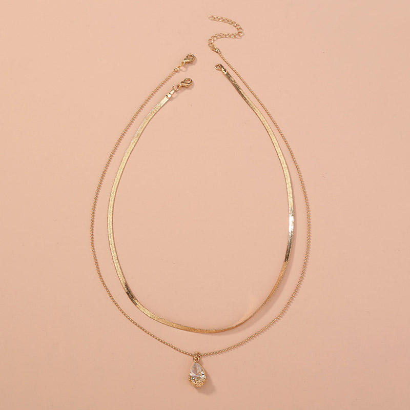 Lovely Crystal Pendant Double-layer Necklace, Gold
