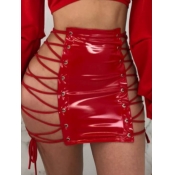 Lovely Sexy Bandage Design Red Skirt