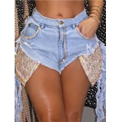 LW Stylish Patchwork Baby Blue Shorts