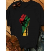LW Leisure O Neck Print Black T-shirt