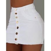 Lovely Casual Buttons Design White Mini Skirt