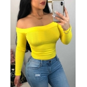 Lovely Casual Dew Shoulder Yellow T-shirt