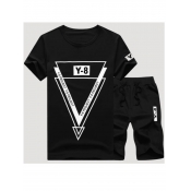Lovely Men Sportswear O Neck Print Black Two-piece