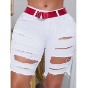 LW High Stretchy Hollow-out White Denim Shorts