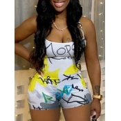 LW Plus Size Graffiti Print Backless Romper