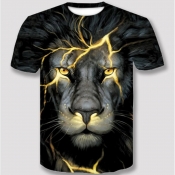 Lovely Boy Street Animal Print Patchwork Black T-s