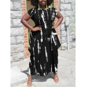 LW Plus Size Casual Round Neck Tie-dye Black Ankle