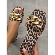LW Casual Leopard Print Chain Decoration Slides