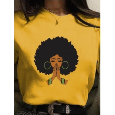 

LW Leisure O Neck Print Yellow T-shirt
