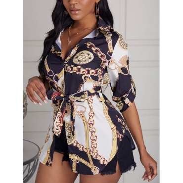 

LW Chain Print Basic Shirt Dress, Gold