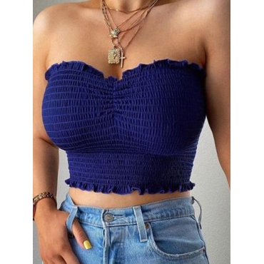 

LW SXY Off The Shoulder Lettuce Trim Royalblue Camisole